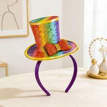 Rainbow Color Mini Top Hat Headband With Multicolor Feathers, Rainbow Feather Headband Top Hat For Halloween Party, Tea Party Decoration - Top Hat Headband - View 9