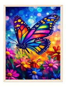 DIY Paint By Numbers Kit, Colorful Rainbow Butterfly On Flowers, Bokeh Floral Digital Oil Painting, Handmade Home Wall Art Decor - A - View 4