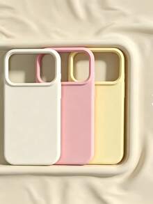 3pcs Pink White Yellow Matte Solid Color Lens Protection Phone Case Set, Personalized Compatible With IPhone 16 Pro Max/18/17/16/15/14 Plus/13/12/11/Air - Multicolor - View 1
