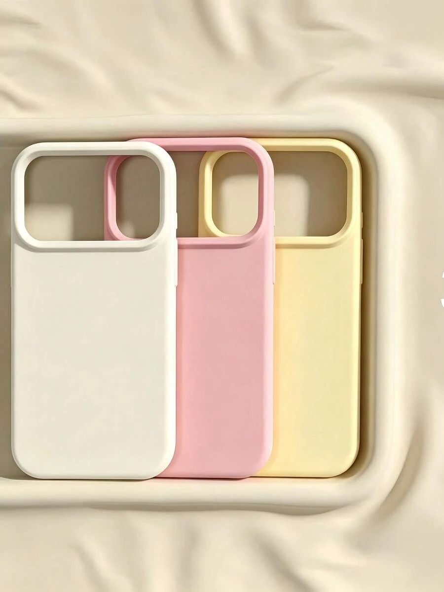 3pcs Pink White Yellow Matte Solid Color Lens Protection Phone Case Set, Personalized Compatible With IPhone 16 Pro Max/18/17/16/15/14 Plus/13/12/11/Air - Multicolor - View 1
