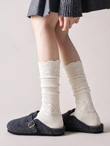 1/5 Pairs Women's Cashmere Warm Non-Bulky Knee-High Socks, Thickened Long Socks For Winter - Multicolor - View 5