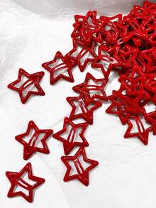 1/15/30/45pcs New Dopamine Star-Shaped Enamel Hair Clips, Five-Pointed Star BB Clips, Side Bangs Hair Clips, Daily Hair Accessories For Taming Flyaways - Red - View 2