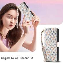 OUKNOEO 隨機印花款適用於 Galaxy Z Fold 8 Ultra 7 6 5 女款短掛繩花卉 RFID 防盜刷卡夾磁吸手機錢包保護殼 - 彩色 - 查看 10