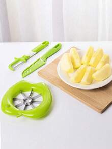 1 Random Color Apple Slicer, Stainless Steel Material, 2-In-1 Core Cutting, Easy To Use, Creative Stainless Steel Apple Slicer, Kitchen Tool - Multicolor - View 6