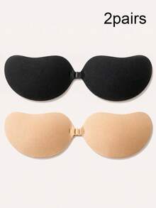 2pcs/Pack (Black + Nude) Self-Adhesive Silicone Invisible Bra Pads, Strapless Backless Push-Up Cups, Suitable For Wedding, Off-Shoulder Dress, Bridesmaid Party (Soft Fabric Surface) - Multicolor - View 10