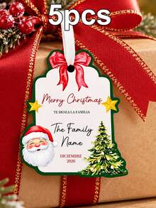 Custom Santa Claus Christmas Gift Tags, Personalized Family Name Holiday Greeting Card, Vintage Red Bow And Christmas Tree Design For Gift Wrapping, Customized 2026 Xmas Present Labels For Family, Customizable Name Festive Gift Tag, Merry Christmas - Multicolor - View 8