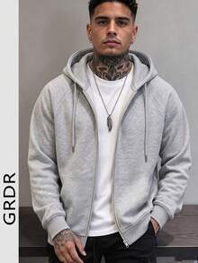 GRDR Men's Autumn/Winter Casual Loose Hooded Sweatshirt Jacket - Light Grey - View 2