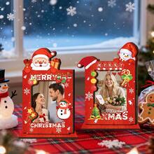 2D Flat Merry Christmas Wooden Photo Frame, Santa Claus & Snowman Cartoon Desktop Display, Holiday Commemorative Picture Frame, Christmas Atmosphere Decor Gift, No Electricity Required - A - View 1