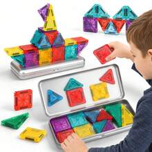Magnetic Building Blocks Travel Set With Storage Box For Easy Carrying, Creative Construction Set, Montessori Preschool Educational Learning Sensory Toy, Helps Develop Thinking And Spatial Ability, Suitable For Boys And Girls Aged 3+ As Birthday Gift - Multicolor - View 2
