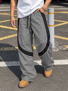 Men's Loose JoggingPants, Drawstring Waistband And Drawstring Hem,Loose And Casual Streetwear Street Pants VacationBoxing Black And White Fall - Grey - View 5