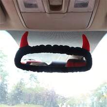 1pc Creative Rearview Mirror Cover, Cute Devil Horn Rearview Mirror Decoration, Car Interior Accessory - Multicolor - View 3