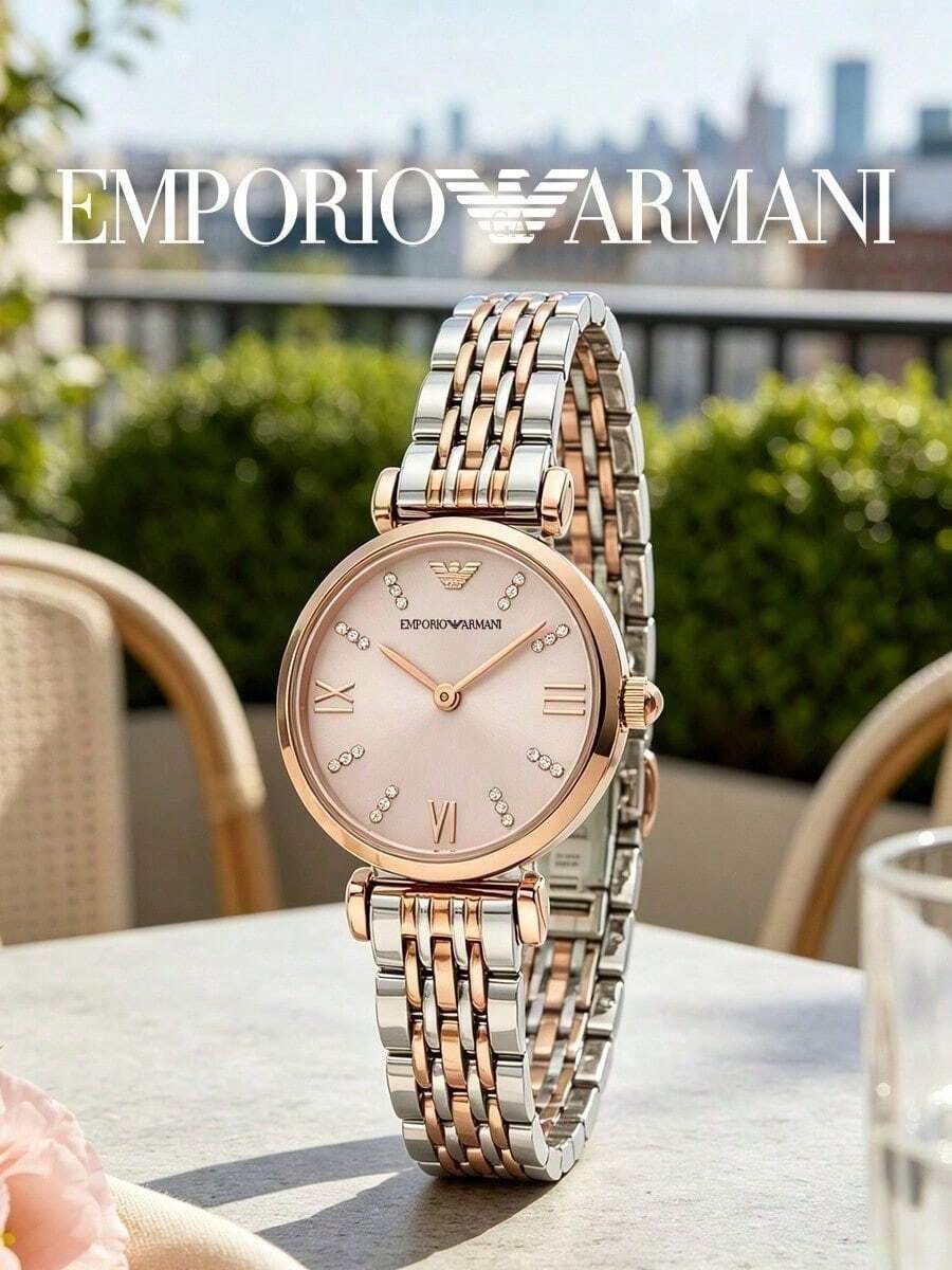 Armani AR11223 Two‑Tone MOP Ladies Watch,Rose‑Gold Silver Steel Bracelet Iridescent MOP Dial Roman Index Fashion Commute Wristwatch - one-size - View 1