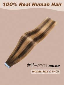 Yilite 18 Inch 10Pcs Ombre Chocolate Brown To Caramel Blonde #P4/27/T4 Tape In Hair Extensions Human Hair Straight Soft Human Hair Tape In Extensions Skin Weft Tape Ins Extensions For Women - S4/27 - View 2