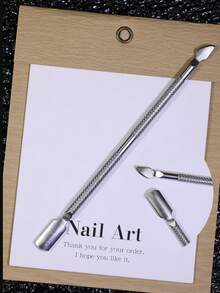 Silver Nail Cuticle Pusher, Manicure Pedicure Tool, Nail Cleaning And Nail Art Design Tool, Nail Care Supplies, Nail Art Tools, Back To School, Manicure, Nail Extension Tool - Silver - View 1