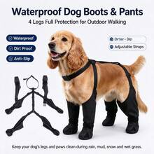 Waterproof Integrated Four Leg Dog Boots, Anti-Dirty Anti-Slip Pet Paw Protector With Adjustable Secure Buckle Straps, All Season Dog Shoes For Outdoor Walking Hiking, Rainy Muddy Snowy Winter Days, Suitable For Small Medium Large Dogs - Black - View 8