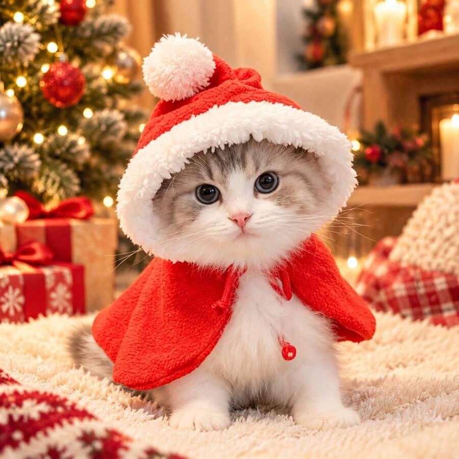 1PC Pet Supplies Christmas Cat Dog Cape New Year Pet Costume Photo Props - Red - View 1