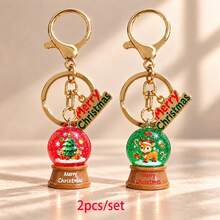 1pc/2pcs Women's Christmas Series Faux Crystal Ball Resin Pendant, Reindeer & Christmas Tree Print, English Letter Accessory Keychain, Christmas Gift Bag Charm - Multicolor - View 5