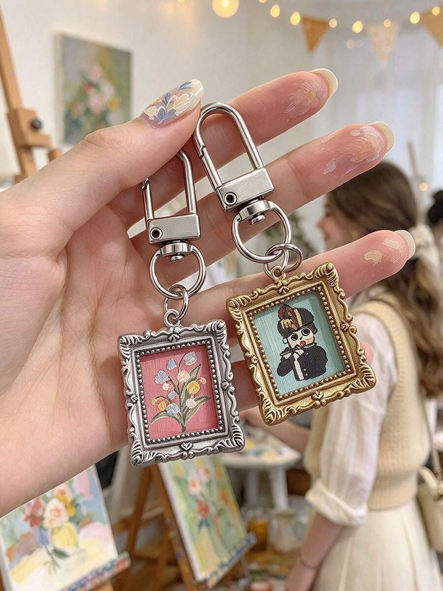 Vintage Oil Painting Frame Keychain, Art Craft Charm For Bag, Purse & Wallet Decor, Perfect Party Favor & Gift For Art Lovers - Multicolor - View 1