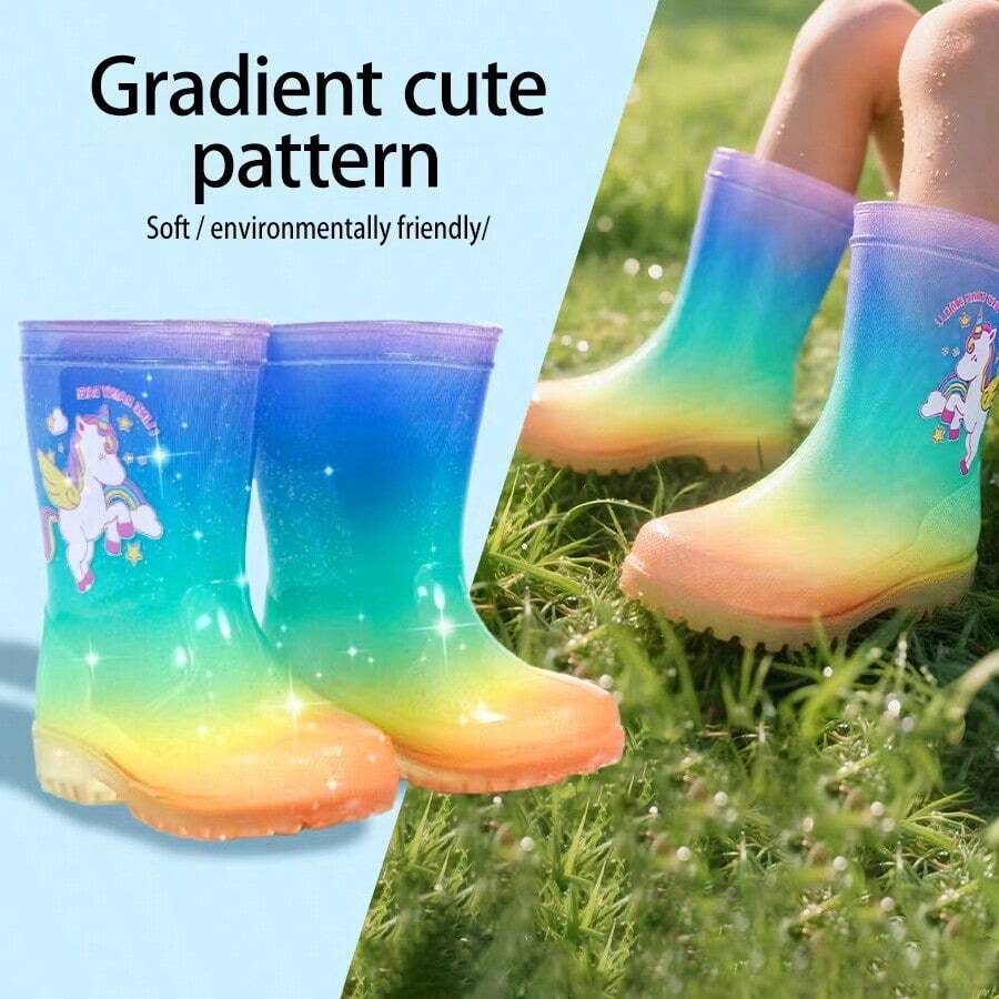 Gradient Unicorn Kids Rain Boots, Non-Slip Wear-Resistant Baby Rain Boots, Waterproof Lightweight Children's Outdoor Rain Boots