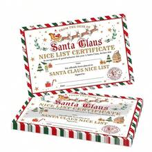 10/20pcs Vintage Santa Sleigh Decorative Greeting Cards, Santa Claus Christmas Gift Cards, Elegant Beige & Red Striped Design, Gold Lettering, Customizable Name/Date/Message, Santa Inspired, Holiday Party - Multicolor - View 11