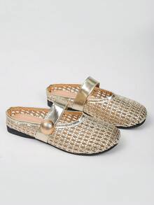 XfLadies' Fashionable Big Bead/Woven Shoes, Hollow Out Breathable And Comfortable, Suitable For Daily Casual/Shopping Wear. - Gold - View 5