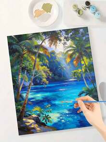 DIY Paint By Numbers Kit, Tropical Fruit Basket On Beach, Summer Still Life Digital Oil Painting, Handmade Home Wall Art Decor - A - View 2