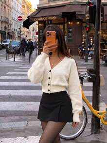 Women's Sweater Autumn/Winter New Round Neck Single-Breasted KnitCardigan, Casual Y2K Style, SuitableFor Daily Commute Wear - White - View 3