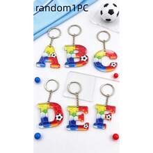 Random 1PC/5pcs Creative Football Theme Acrylic 26 Letter Keychain, Colorful Gradient Honeycomb Pattern Design With Football Graphic, Double-Sided Clear Printing Wear-Resistant, Compact Portable Pendant Accessory, Sturdy Metal Key Ring Not Easily Broken, Football Fan Merchandise Small Gift, Suitable For Bag, Key Decoration, Fun Portable Charm - A - View 8