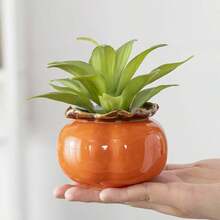1pc Creative Persimmon Green Pothos Hydroponic Planter, Minimalist Ceramic Water Culture Plant Vase, Indoor Desktop Decor Container Ornament - A - View 1