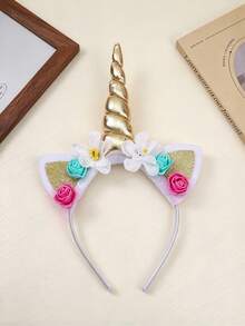 2pcs Cute Unicorn Horn Flower Decor Headband, Party Costume Headpiece, Photo Prop, Holiday Styling Headband - Multicolor - View 13