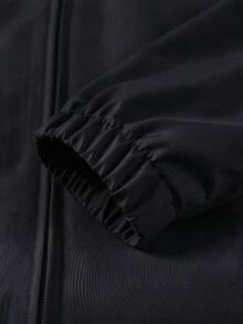 男士拉鍊翻領哈林頓夾克，落肩袖、彈性袖口、側口袋，休閒輕便外套，適合春秋日常穿著 - 黑色 - 查看 7