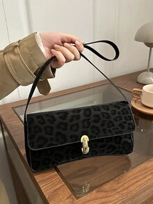 小眾高端法棍包 2026 秋冬新款時尚百搭豹紋腋下包 韓系極簡女款單肩手提包 - 黑色 - 查看 4