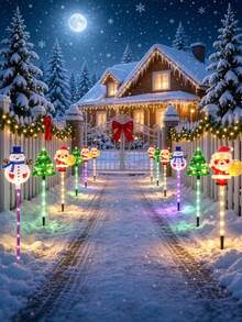 1 Set Solar Christmas Pathway Lights, 8 Lighting Modes, Waterproof LED Outdoor Lights, Winter Christmas Decor, Landscape Lamp For Garden, Lawn, Porch, Indoor & Outdoor Holiday Party Home Decor - Multicolor - View 7