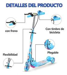 Patinete Infantil Plegable Ajustable De 3 Ruedas Con Luz Led - Azul - Ver 3