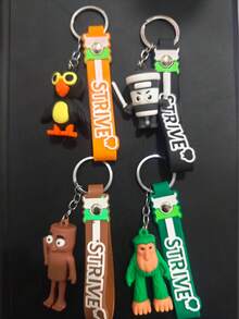 1PC/2PCS/4PCS Random Cartoon 3D Figurine Keychain Creative Fun Doll Pendant STRIVE Silicone Lanyard Cute Black Bird Cup Little Man Figurine Ornament Bag Backpack Charm Car Key Accessory Personalized Niche Portable Accessory Student Gift Decorative Pendant - Multicolor - View 9
