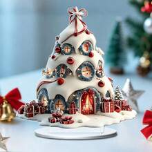 Christmas Tree Shaped House 2D Acrylic Flat Home Living Room Holiday Desktop Decor Assembly Prop - A - View 7