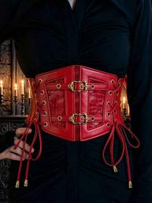 1pc Women's Renaissance Accessory Red Gothic Style Fashion PVC Leather Harness, Suitable For Halloween Party Or Daily Wear - Red - View 2