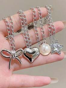 8pcs Multi-Functional Clothing Clips, Suitable For Pant Legs, Metal Star, Heart And Bow Shirt Pants Hem Clips, Cute Decorative Long Pant Leg Chain Clips With Button Chain Clips, Clothing Decoration Accessories - Silver-8pcs - View 11