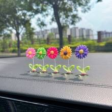 New Sunflower Daisy Floral Fresh Style Multicolor Desktop Ornament, Computer Decor, Car Dashboard Shaking Cute Flower Interior Decoration Accessory - Yellow - View 12