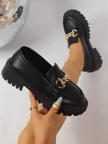 British Style Bow Thick Sole Loafers Women's New Black Leather Slip-On Platform Shoes Versatile Commute Shoes - Black - View 7