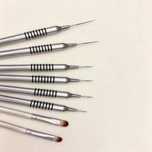 8Pcs Nail Design Brush Pack, Precision 8-Ring Liner Pens & Dual-Tip Brushes For Home DIY Nail Creation - Multicolor - View 3