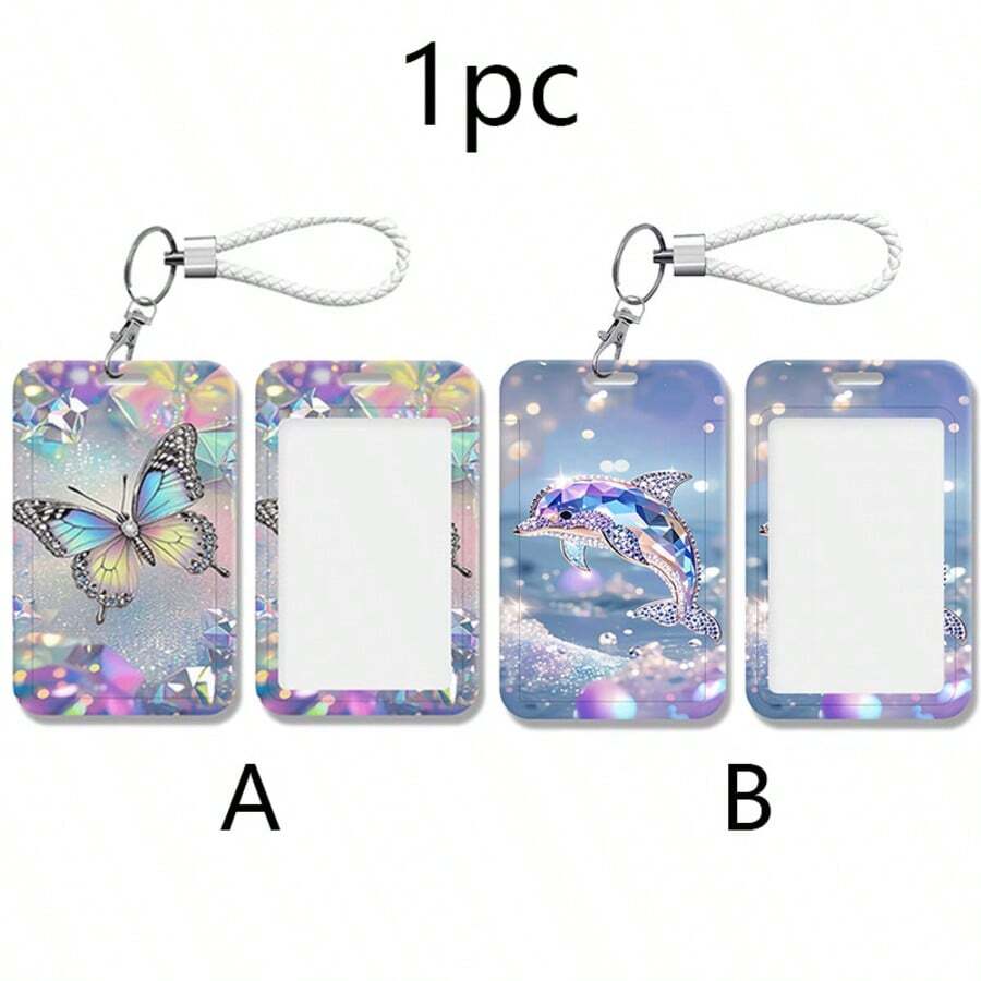 1pc Dreamy Butterfly & Dolphin Pattern Lanyard ID Badge Holder, Suitable For Healthcare Workers And Teachers - Multicolor - View 1