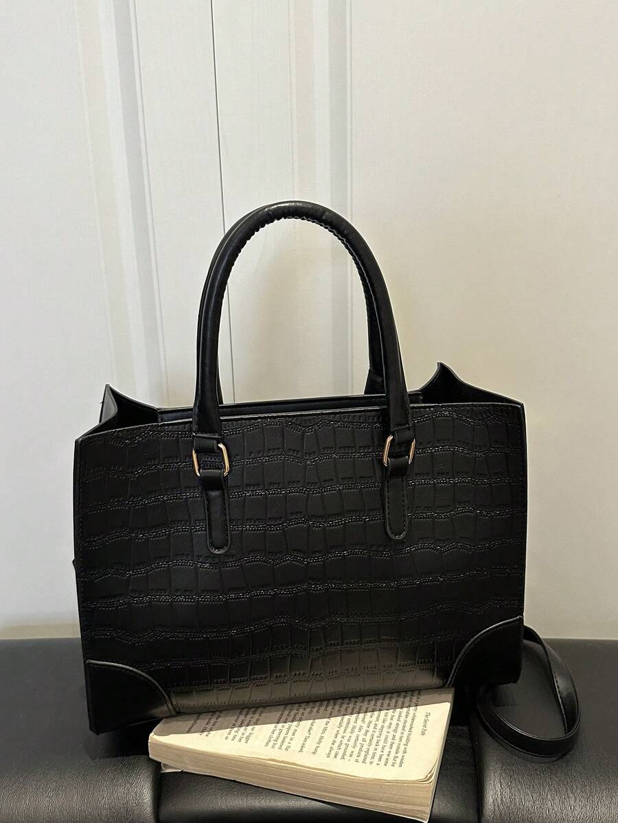 2026新款絲巾大容量高端時尚通勤帆布托特肩背包 - 黑色 - 查看 1