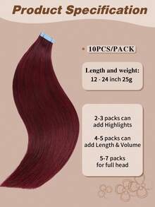 Yilite 18 Inch 10Pcs Burgundy #99j Tape In Hair Extensions Human Hair Straight Soft Human Hair Tape In Extensions Skin Weft Tape Ins Extensions For Women - S99J - View 3