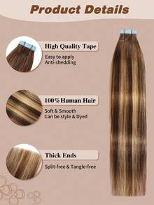 Yilite 18 Inch 10Pcs Ombre Chocolate Brown To Caramel Blonde #P4/27/T4 Tape In Hair Extensions Human Hair Straight Soft Human Hair Tape In Extensions Skin Weft Tape Ins Extensions For Women - S4/27 - View 4