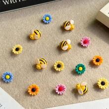 15pcs/Set Colorful Small Bee & Flower Shape Drawing Pins, Suitable For Cork Board, Photo Wall, Whiteboard, Notice Board Back To School,Back To School,School Supplies - Multicolor - View 1