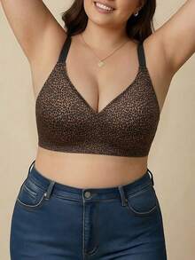 2pcs Bra Push-Up Minimalis Seksi Motif Leopard Ukuran Plus, Desain Belakang yang Dapat Diatur, Tanpa Kawat, Perata Sisi, Cup Berbantalan Tidak Dapat Dilepas, Kain Nilon Rajut, Bantalan Terintegrasi, Nyaman untuk Dipakai di Rumah, Dukungan Sedang, Desain Patchwork, Tali Bahu yang Dapat Diatur - MultiWarna - View 4