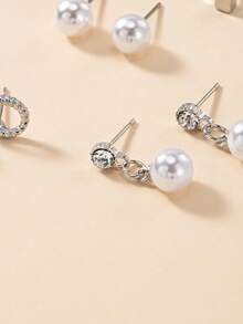 20 Pairs Square Snowflake Faux Pearl Infinity Symbol Stud Earrings Set, Suitable For Women's Commute And Daily Wear - Silver - View 4