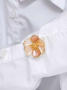 Cring Coco 2pcs Fashion Enamel Flower Button Cover For Women Accessories Gradient Petal Floral Shirt Cuff Collar Decor Pin Daily Party Dating Outfit Decoration - Flowers - View 9