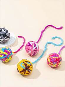 1pc Colorful Wool Ball Cat Toy With Hanging Rope, Interactive Chewable Kitten Toy, Indoor Cat Self-Entertainment Teething Toy - Multicolor - View 5